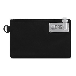 ORIA Purse with Lock, Waterproof Bank Bag with Zip, 21 x 13.5 x 2 cm Lockable Money Bag Storage Bag - Black