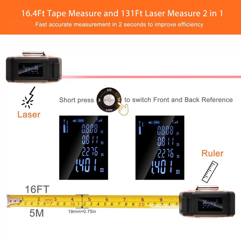 Digital Laser Tape Measure Aluminum Alloy Rechargeable 131FT Laser Measuring