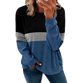 KISSMODA Women Plus Size Crewneck Long Sleeve Sweatshirts Stripe Casual Pullover Tops Shirts with Pockets Navy XL