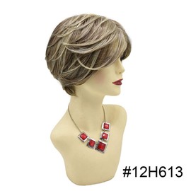 Women Wigs with Bangs Short Layered Premium Quality Curly Synthetic Wig Natural Look Wavy Balck Brown Blonde Hair For Lady (#12H613 Brown Auburn & Light Bleach Blonde)