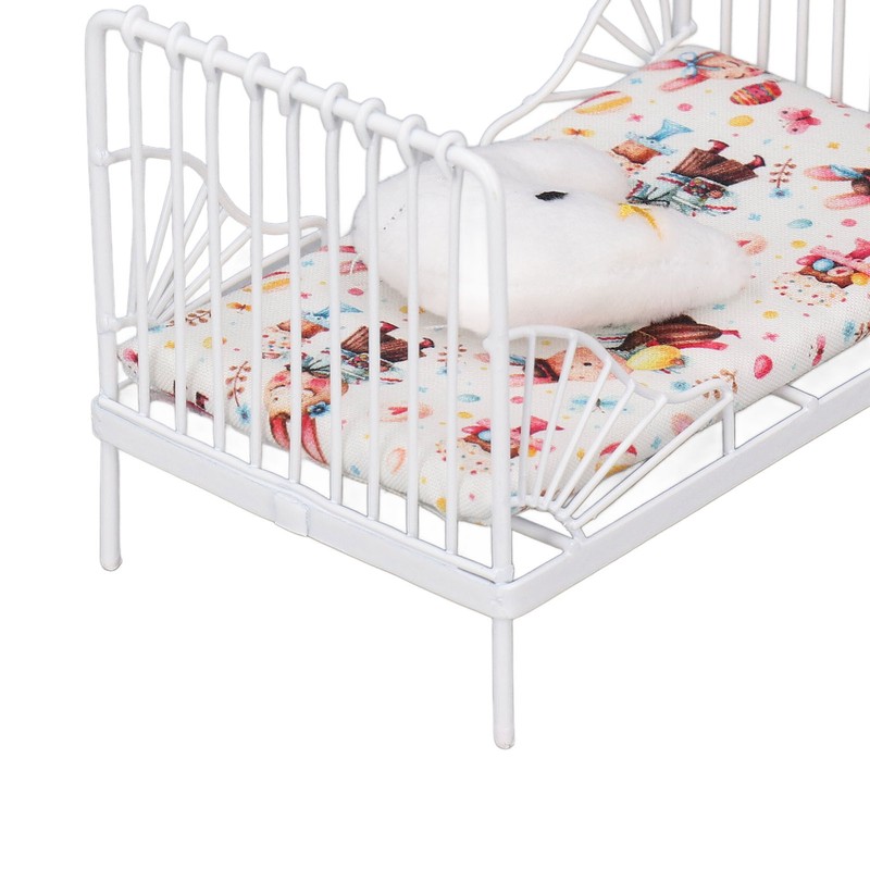 1:12 Scale Dollhouse Furniture Mini Bed Set Decorative Pillow Metal