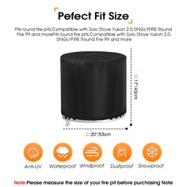 Fire Pit Cover Round 20x17 inch Outdoor Waterproof and Weatherproof Heavy Duty 600D Patio Furniture Table Fireplaces Covers