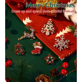 Emibele Christmas Brooches, Sparkling Rhinestone Crystal Brooches Set for Dress Decorations Christmas Holiday Party Women's Lapel Pins, Metal