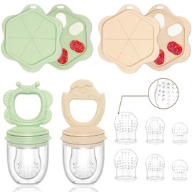 Chupon para Fruta y Mordedera para Bebé, Alimentación Complementaria, Bandeja para Congelar, Libre de BPA, Chupetes de Silicona para Bebés 3-12 Meses