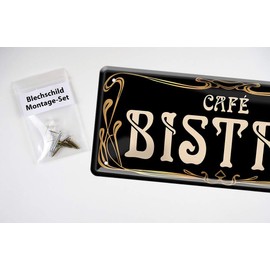 Tin Sign Cafe Bistro - Sign in Art Nouveau Style - Metal Sign Decorative Bistrot - Gift for Coffee Connoisseurs - Decorative Sign for Kitchen, Coffee Shop, Pub, Restaurant, Cafeteria, Coffee House -