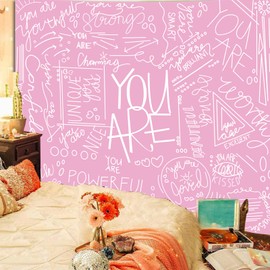 Miytal Quote You Are - Tapiz de pared inspirador para colgar en la pared, tapiz estético negro para recámara de adolescentes, 59.1 x 80 pulgadas, color blanco y rosa