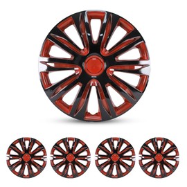 AUTOWIKI 15" Wheel Rim Covers Universal Hubcaps, Hubs Snap on Car Truck SUV ABS Plastic Exterior Accessorios - Set of 4 (Black Lacquer & Red Lacquer)