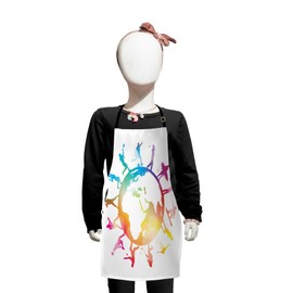 Lunarable World Map Apron, Golf Football Baseball Archery Basketball Players on Globe Picture, Small Apron Bib with Adjustable Ties for Baking Painting, Small Size, Pink Orange Pale Blue