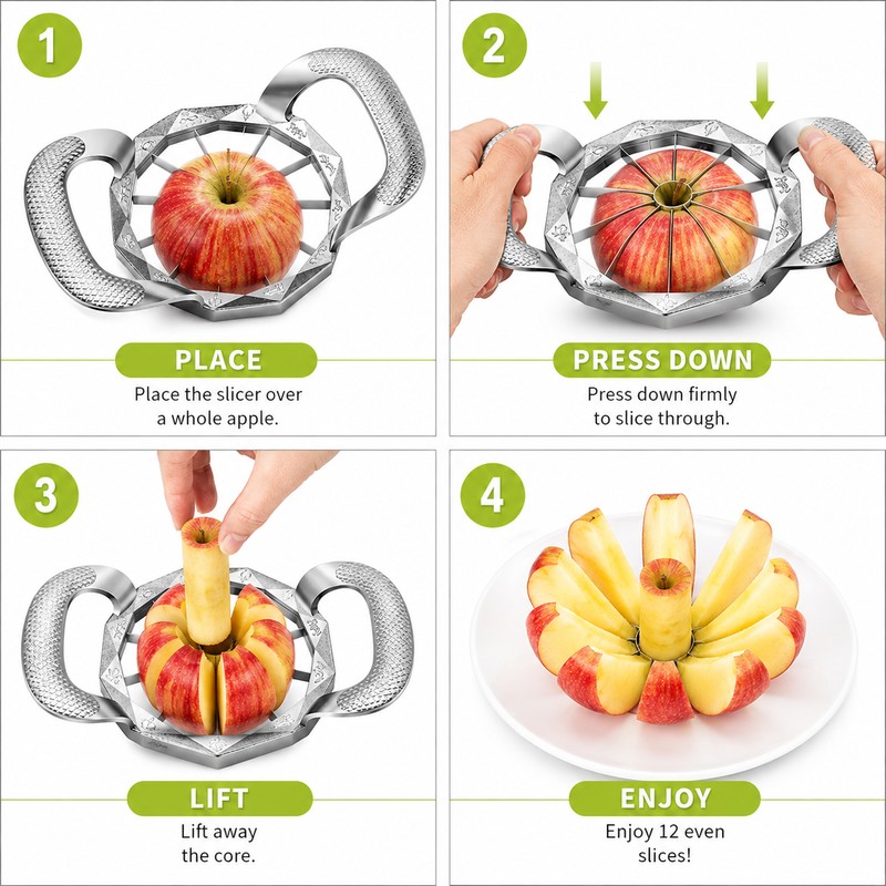 12-Slice Apple Cutter & Corer for Kitchen Prep – Stainless
