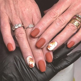 Vopintpy Fall Press on Nails Medium Square Maple Leaf Fake Nails Matte Thanksgiving Acrylic Nails Autumn Maple Leaves Glue on Nails for Women DIY Manicure Decor