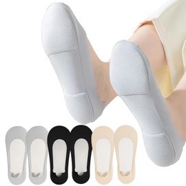 HUANSHA 6 Pair Ultra Low Cut Womens No Show Socks With Padding For Flats Loafer, Black Nude Gray Thin Women Sock Liners Size 8-12,Invisible Padded No Show Sock Footie For Women With Silicone Heel Grip