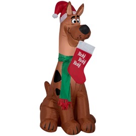 Gemmy Christmas Airblown Inflatable Scooby w/Santa Hat and Stocking WB, 3.5 ft Tall, Brown