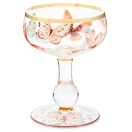 MACKENZIE-CHILDS Coupe Glass, Decorative Stemmed Cocktail Glass, 11 Ounces, Butterfly Hill