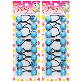 Beauty Town 16 Pcs 20mm Sky Blue Hair Ties for Girls & Toddlers - Clear Two Tone Twin Bead Ponytail Holders