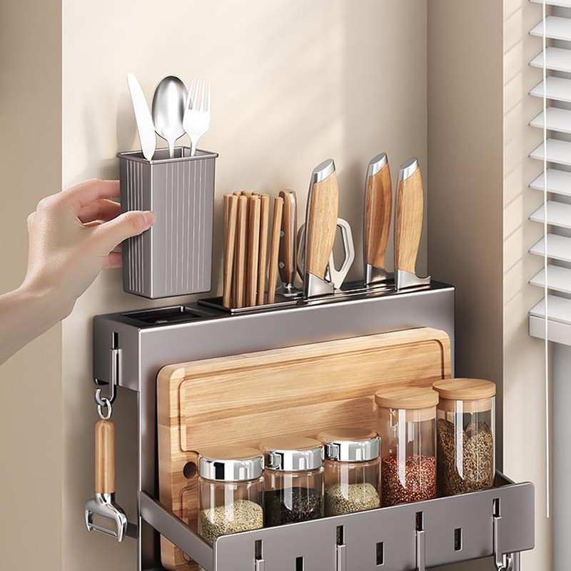 Multifunctional Wall-Mounted Knife Holder Kitchen Utensils Holder Spice Storage Organizer