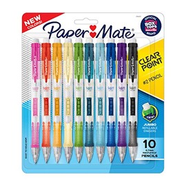 Paper Mate Clearpoint - Lápices mecánicos, mina HB #2 de 0.028 in, 2 lápices, varios colores de barril de moda, 10 unidades, esenciales para el regres