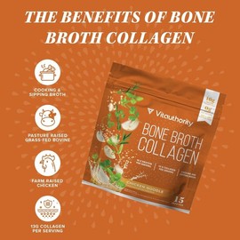 Vitauthority Bone Broth Collagen Supplement Delicious Chicken Noodle Flavored - 16g Protein & Types I II III - Nourishes Skin Hair Nails Joints Gut - Easy Preparation High Performance - 15 Servings - Fitness
