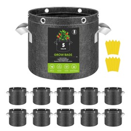 InfiniPower 10 Pack 5 Gallon Plant Grow Bags, 400G Thick Nonwoven Fabric Pots with Multi-Purpose Rings and Handles, Reusable for Low Stress Plant Training Fruits, Vegetables and Flowers