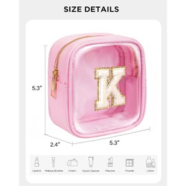 KOTORA Mini Initial Makeup Bag | Clear Makeup Bag | Preppy Cosmetic Bags Travel Essentials Gifts for Women Teen Girlfriend Teacher Brithday Clear Toiletry Bag Small Cosmetic Bag for Purse Pink K