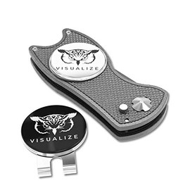VISUALIZE Talon Plus Premium Switchblade-Style Divot Repair Tools - Golf Accessories - Golf Divot Tool with Silicone Owl Golf Ball Marker with Hat Clip - 4-in-1 Multi Tool Kit (Gun Metal Gray)