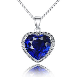 Navachi 925 Sterling Silver 18k White Gold Plated 3.7ct Heart Saphhire Az9364p Necklace Pendant 18"