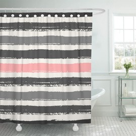 Emvency Shower Curtain Watercolor Pastel Pink Light and Dark Gray Stripes Brush Waterproof Polyester Fabric 72 x 72 Inches Set with Hooks