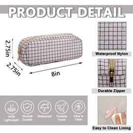 Small Pencil Case Makeup Bag for Purse,Cute Pencil Pouch Nylon Preppy Checkered Makeup Brush Bag with Zipper,Girls Portable Stationery Storage Case Small Pen Bag for Office School(Slim-Checkered)