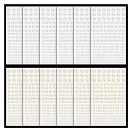 1182 Pcs of Pearl Stickers 3/4/5/6/8mm Beige half round pearls Self Adhesive Face Gems, Stick on Body Crystal Beads with Quick Dry Makeup Glue For Face Eye Hair Nails Make up and Craft DIY Decorations