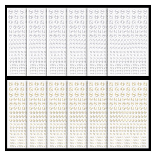 1182 Pcs of Pearl Stickers 3/4/5/6/8mm Beige half round pearls