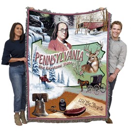 Pure Country Weavers State of Pennsylvania Blanket - Gift Tapestry Throw Woven from Cotton - Made in The USA (72x54)
