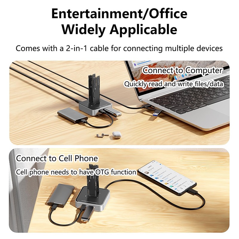 MiliPow Dual Bay M.2 NVME SATA SSD Enclosure, USB 3.2