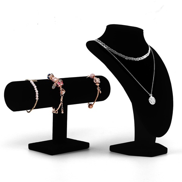 Coobbar Black Velvet Jewelry Display Set - T-Bar & Mannequin