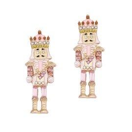 Christmas Nutcracker Tin Soldier Earrings for Women Girls Pink Zinc Alloy Holiday Santa Claus Stud Piercings Earring Jewelry