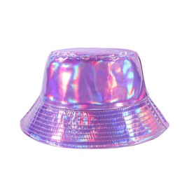 MILAKOO Waterproof Bucket Hat Punk Hip Hop Hologram Metallic Bucket Hat Waterproof Rain Hat for Unisex, B6: purple