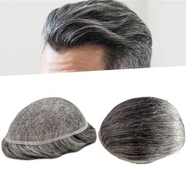 Toupee For Men Hair Pieces Soft Swiss Lace 10x8" Toupee Human Hair Replacement System for Men Hair Prosthesis Hair Patch Units Implant Natural Hair Pieces (#1B60 40% Black + 60% White)