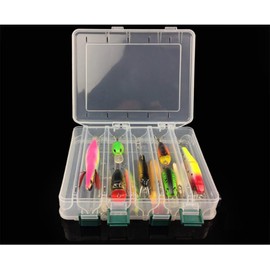 Double Sided Fishing Tackle Box Visible Hard Plastic Clear Fishing Lure Bait Squid Jig Minnows Hooks Accessory Storage Case Container 16 Compartments