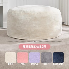 Hobestluk 5ft Bean Bag Chairs for Adults Large Beanbag Chair with Plush Faux Fur Cover Big Bean Bag Chair for Living Room Bedroom Dorm Office - White (50” x 50” x 24")