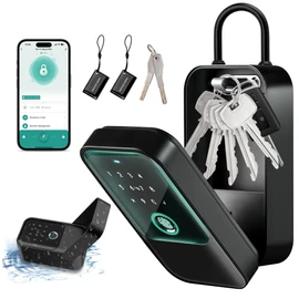 Moquin Smart Lock Box for House Keys, Fingerprint Lockbox Bluetooth Key Box with 5 Unlock Ways Fingerprint, App Control, Access Card, Passcodes, Manual Key for Airbnb & Home & Office & Garage
