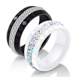 HIJONES Women's Ceramic Ring with Crystal Eternity Wedding, Ceramic
