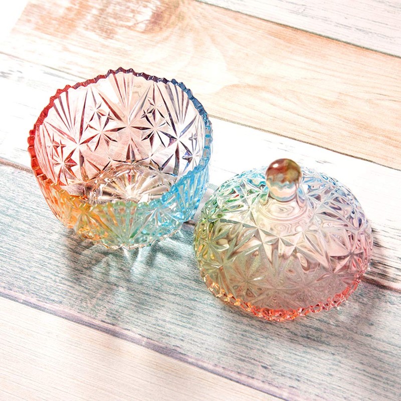 Danmu 1Pc Colorful Glass Storage Jar with Lid Candy Cookie