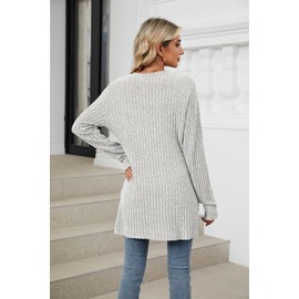 Famulily Ladies Open Front Comfy Sweater Cardigans Soft Knitted Long Sleeve Outwear Cardigans for Fall Winter(M, Grey)