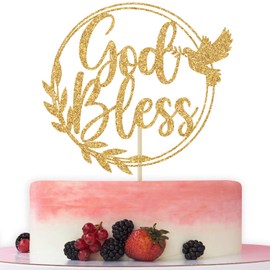 Decoración para tartas, decoración de primera comunión, letrero de bendición de Dios, bautizo religioso, boda, bautizo, baby shower, decoración de fiesta de primer cumpleaños, purpurina dorada