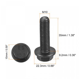 sourcing map Metric M10x35mm Hex Flange Bolts, 6pcs 10.9 Grade Carbon Steel Hexagon Head Screws