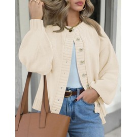 PRETTYGARDEN Women's 2025 Winter Cardigan Sweaters Trendy Chunky Knit Long Sleeve Button Up Casual Warm Fall Jackets Coats (Beige,Large)