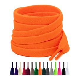 Puzeam 2 Pairs Flat Shoe Laces for Sneakers, (8mm Width) Replacement Shoe Laces for Casual Shoes, Sports Shoes, Trainers, neon orange, 120