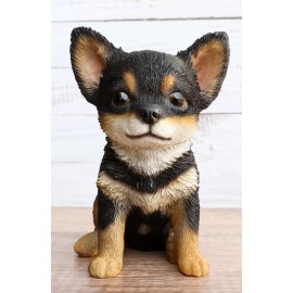 Ebros Gift Lifelike Adorable Chihuahua Dog Puppy Sitting Statue 6.25"H With Glass Eyes