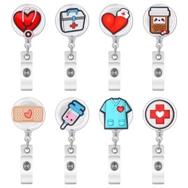 FANTESI Pack of 8 Nurse Badge Holders, Retractable Badge Reels, ID Card Holder with Clip, Creative Pattern, Nurse Accessories for Nurses, Doctors, Volunteer Gifts