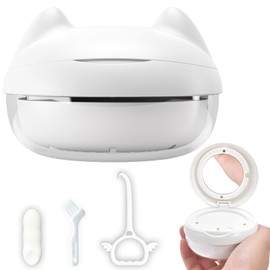 Gaboolo Retainer Cleaner Case,No-Leak Mouth Guard Case with Retainer Removal Tool and Brush,Complete Clean Care for Clear Brace,Retainers (White Cat)