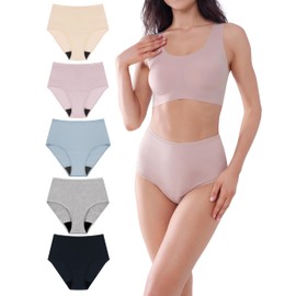 AIRCUTE Washable Urine Absorbency Incontinence Underwear for Women Bladder leak Proof Cotton Panties 60ML 5 PACK(5 Colors, Medium)