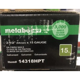 Metabo 14318HPT 2-1/2" Angled 15 Gauge Galvanized DA Finish Nails (3000 Box)